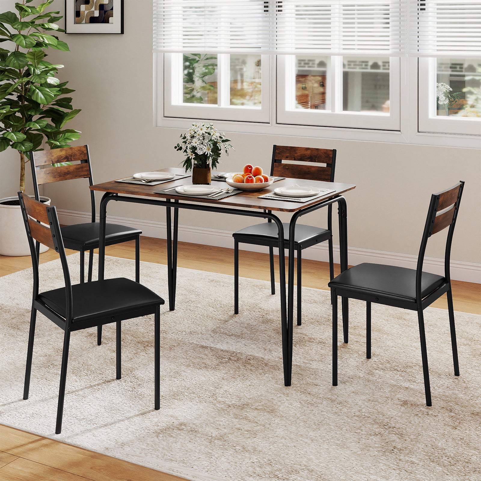 5-Piece Dining Table Set, Rectangular Kitchen Table, 4 Armless Chairs, Brown Dining Room Sets at Gallery Canada
