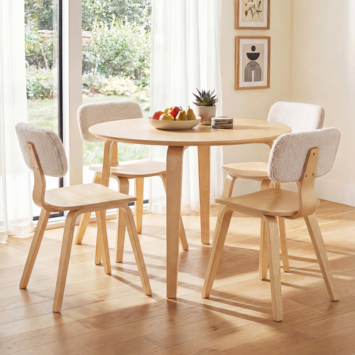 5 Piece Dining Set, 4 Padded Chairs, Rubber Wood Table, Natural