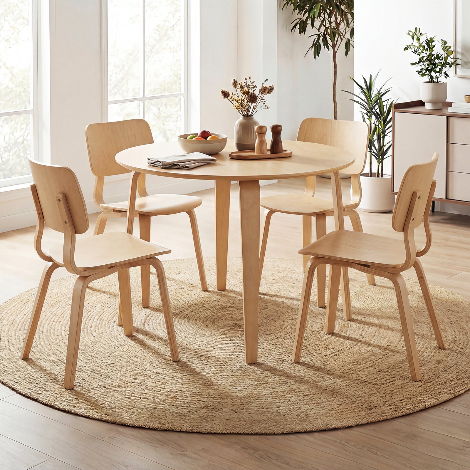 5 Piece Dining Set, 4 Padded Chairs, Rubber Wood Table, Natural Dining Room Sets at Gallery Canada