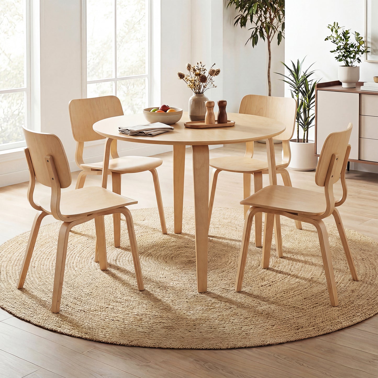 5 Piece Dining Set, 4 Padded Chairs, Rubber Wood Table, Natural Dining Room Sets at Gallery Canada