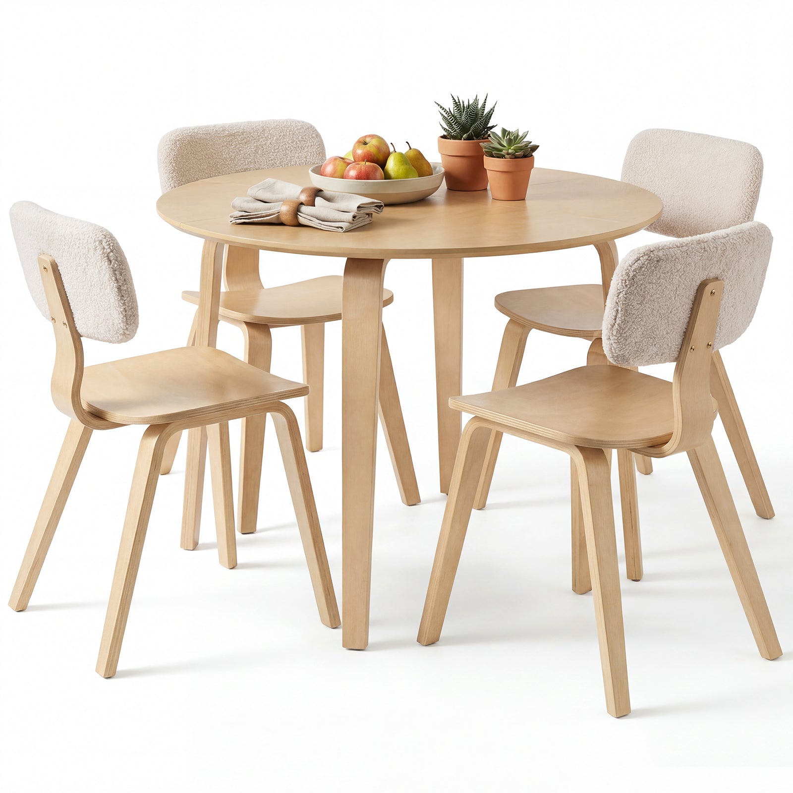 5 Piece Dining Set, 4 Padded Chairs, Rubber Wood Table, Natural Dining Room Sets Natural at Gallery Canada
