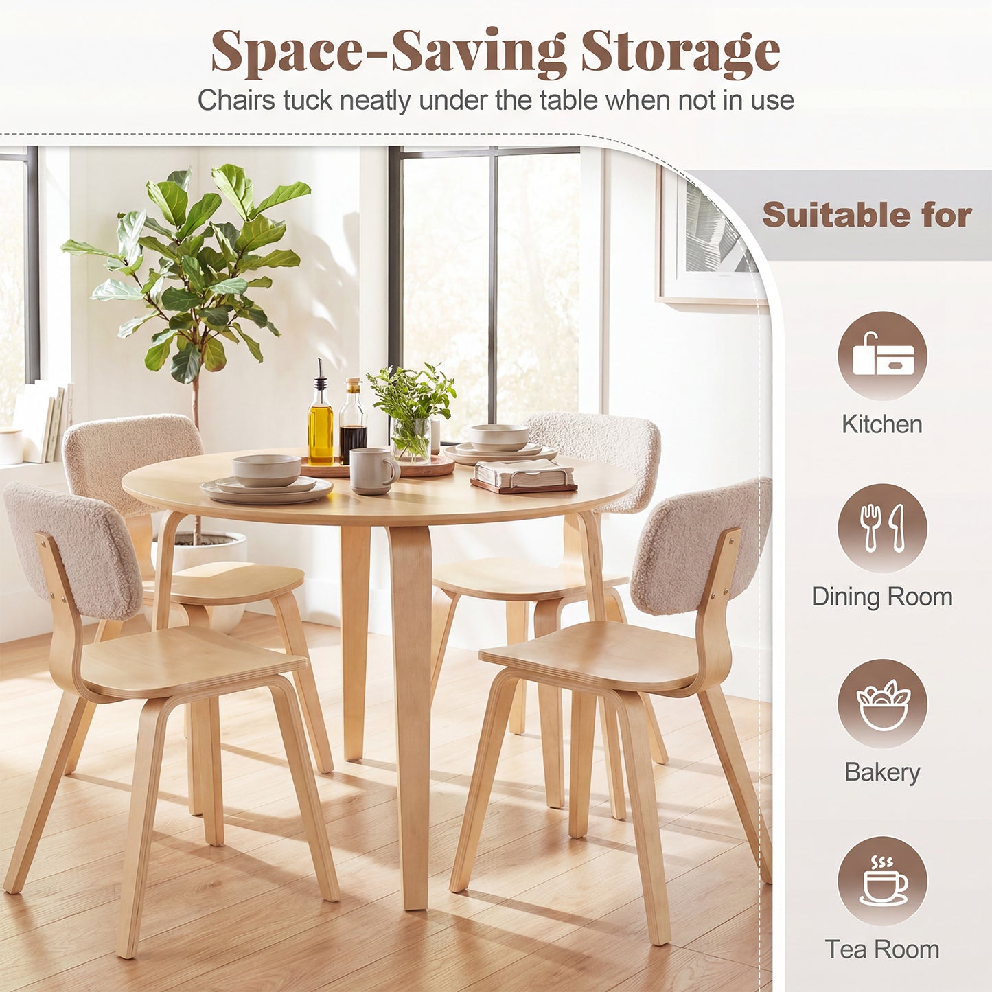 5 Piece Dining Set, 4 Padded Chairs, Rubber Wood Table, Natural Dining Room Sets at Gallery Canada