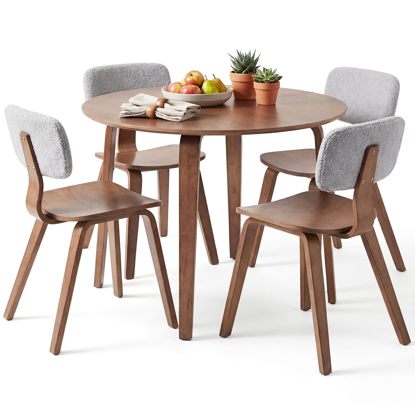5 Piece Dining Set, 4 Padded Chairs, Rubber Wood Table, Gray Dining Room Sets Walnut & Gray at Gallery Canada
