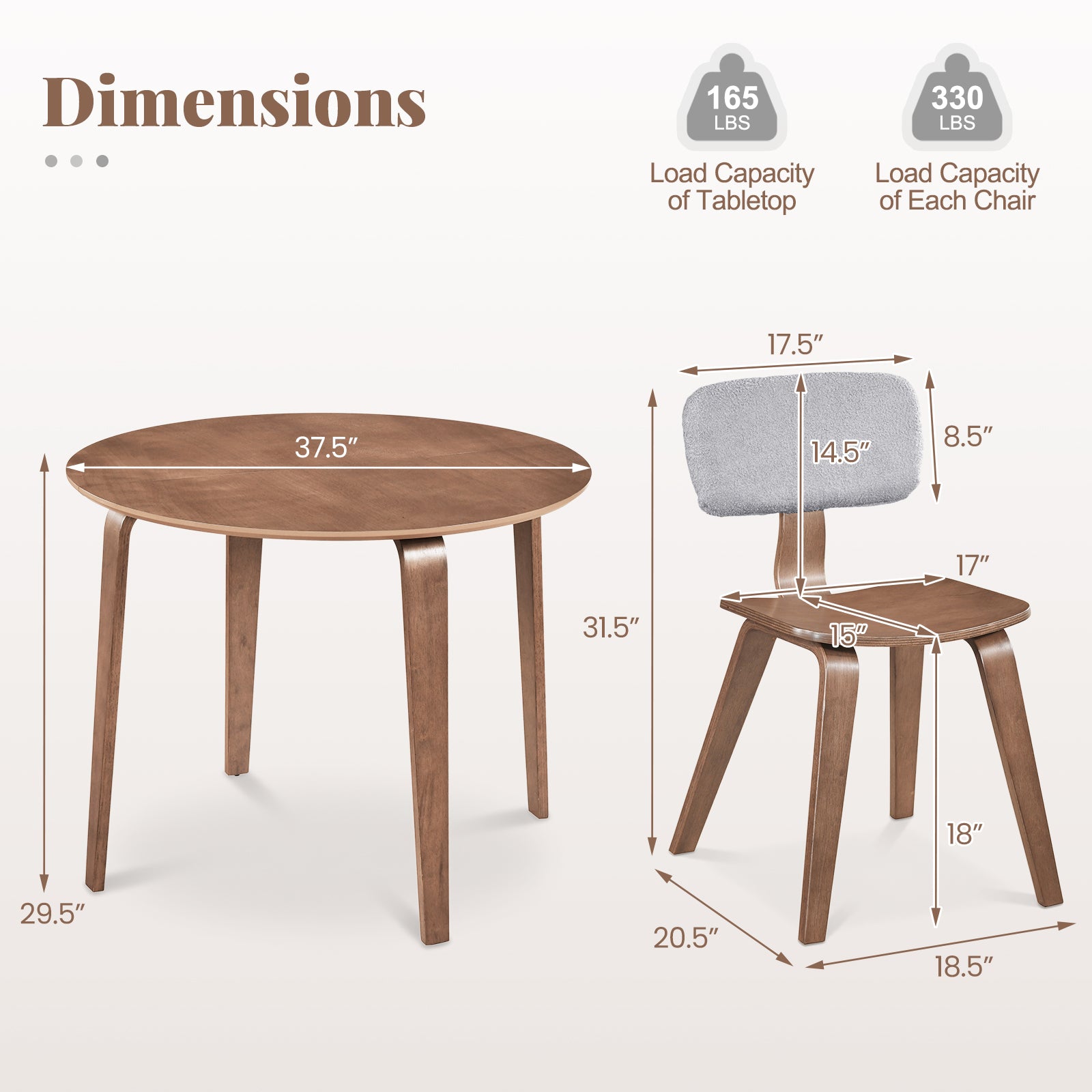 5 Piece Dining Set, 4 Padded Chairs, Rubber Wood Table, Gray Dining Room Sets at Gallery Canada