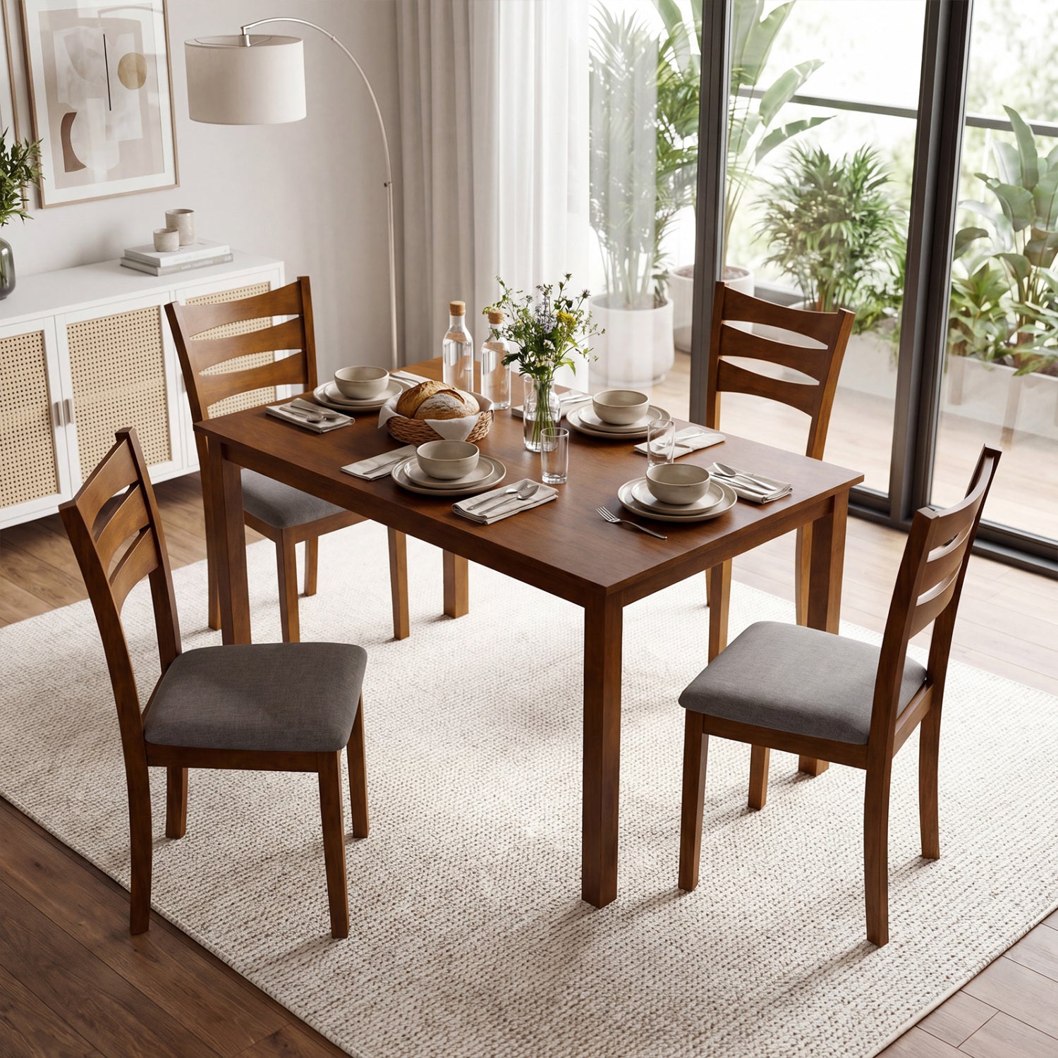 5-Piece Dining Set, Linen Chairs, Rubber Wood Frame Dining Room Sets at Gallery Canada