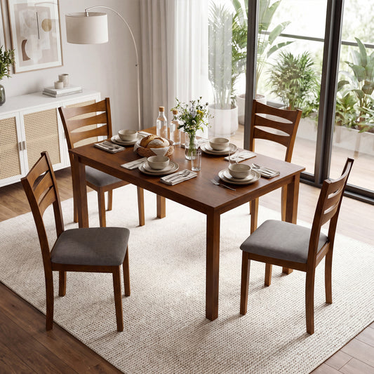 5-Piece Dining Set, Linen Chairs, Rubber Wood Frame Dining Room Sets Brown at Gallery Canada
