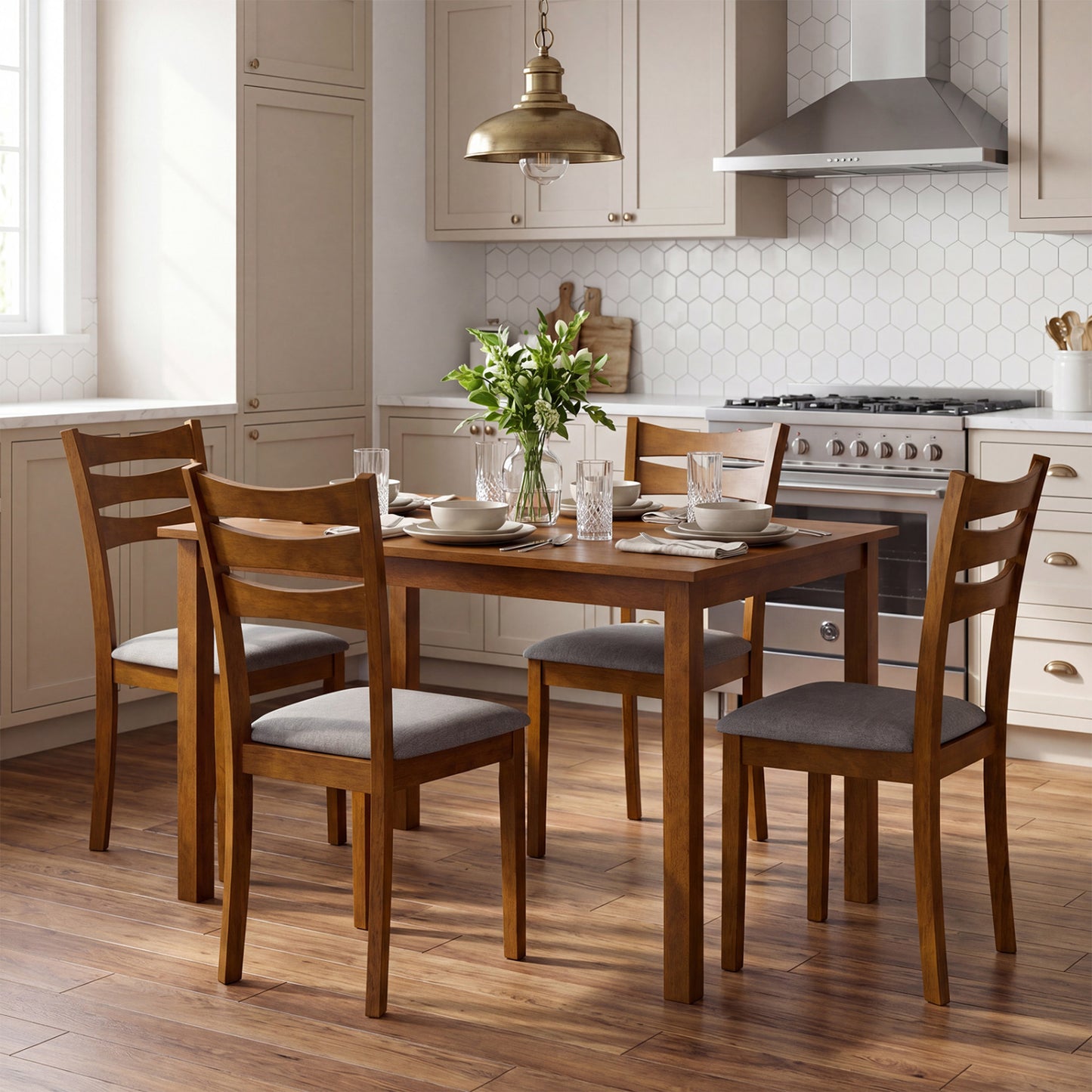 5-Piece Dining Set, Linen Chairs, Rubber Wood Frame Dining Room Sets at Gallery Canada