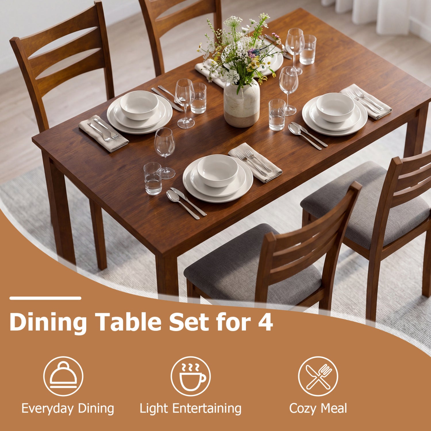 5-Piece Dining Set, Linen Chairs, Rubber Wood Frame Dining Room Sets at Gallery Canada