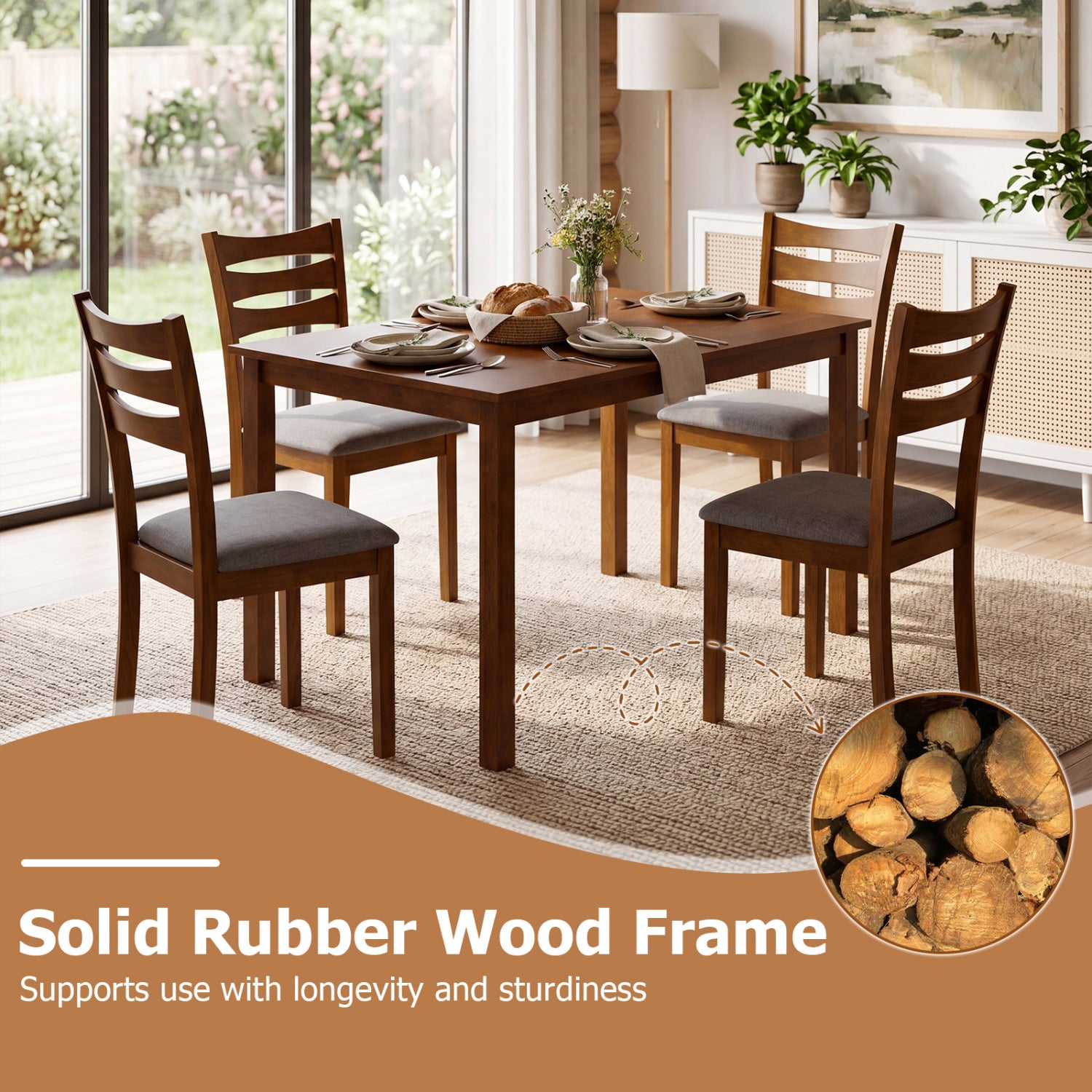 5-Piece Dining Set, Linen Chairs, Rubber Wood Frame Dining Room Sets at Gallery Canada