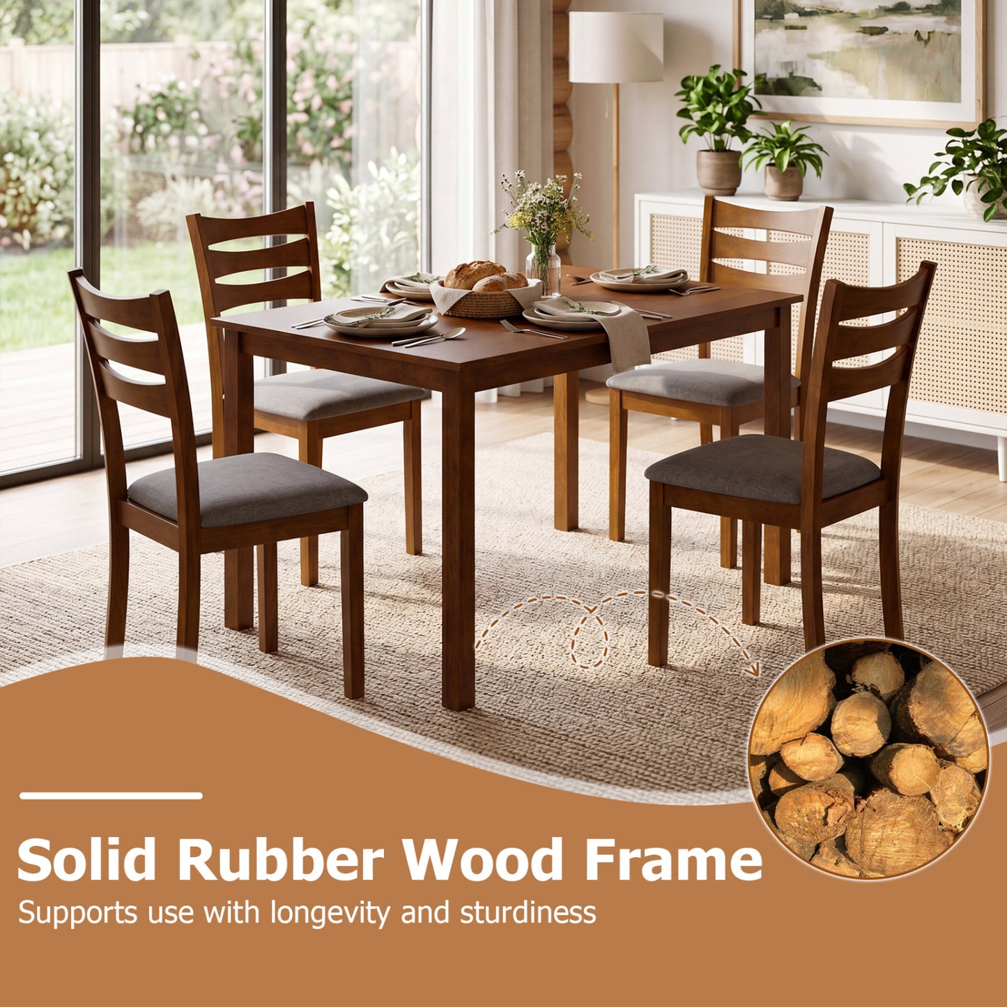 5-Piece Dining Set, Linen Chairs, Rubber Wood Frame Dining Room Sets at Gallery Canada