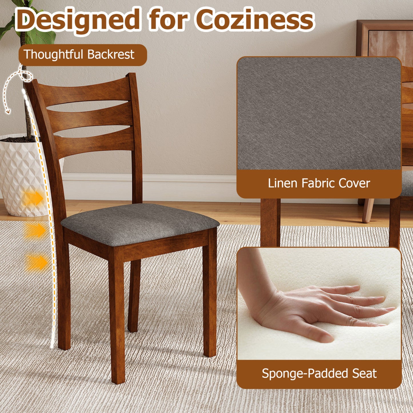 5-Piece Dining Set, Linen Chairs, Rubber Wood Frame Dining Room Sets at Gallery Canada