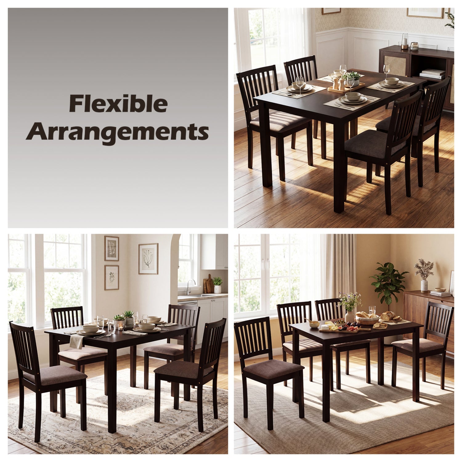 5-Piece Dining Set, Rectangular Table, 4 Upholstered Chairs, Dark Brown Dining Room Sets at Gallery Canada
