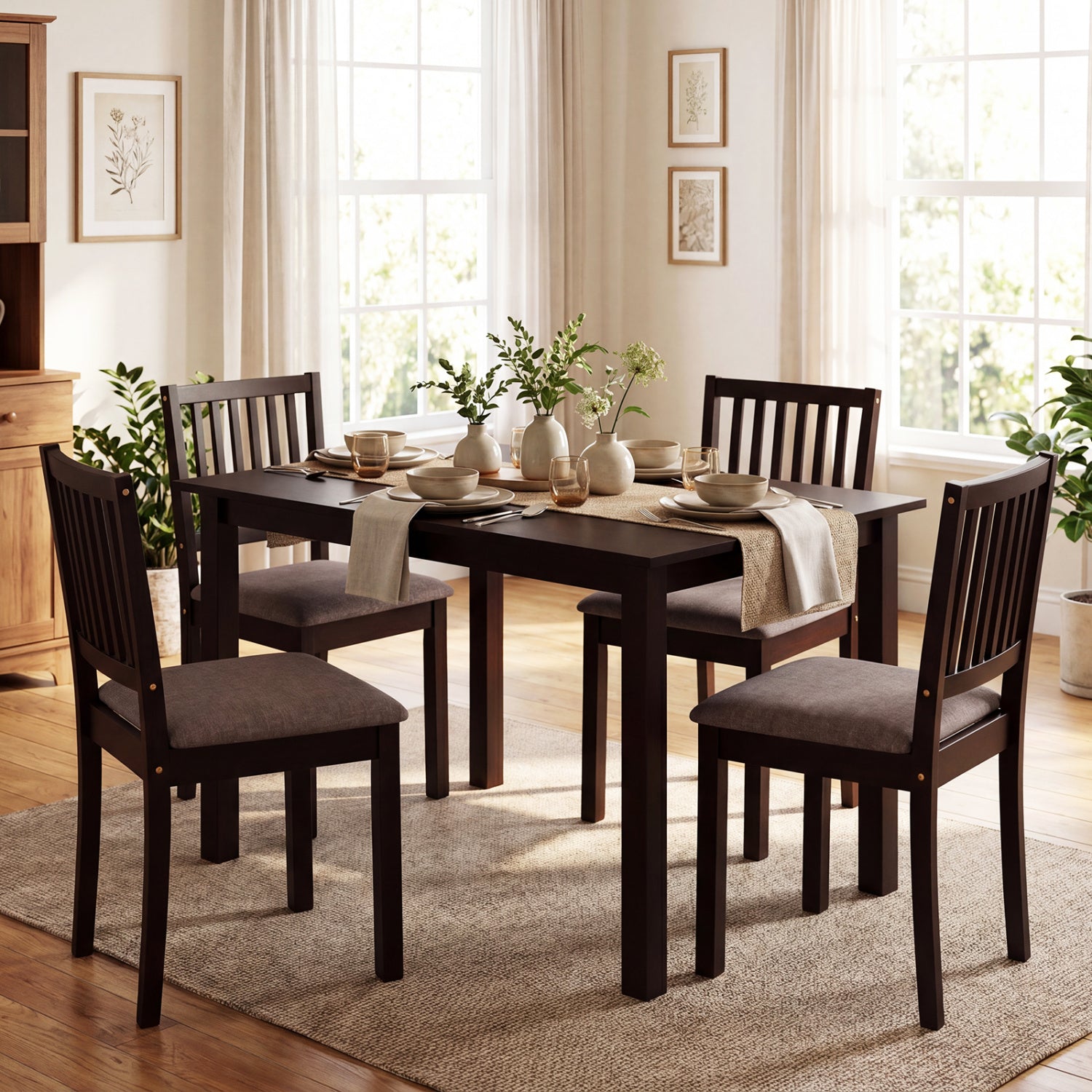 5-Piece Dining Set, Rectangular Table, 4 Upholstered Chairs, Dark Brown Dining Room Sets at Gallery Canada