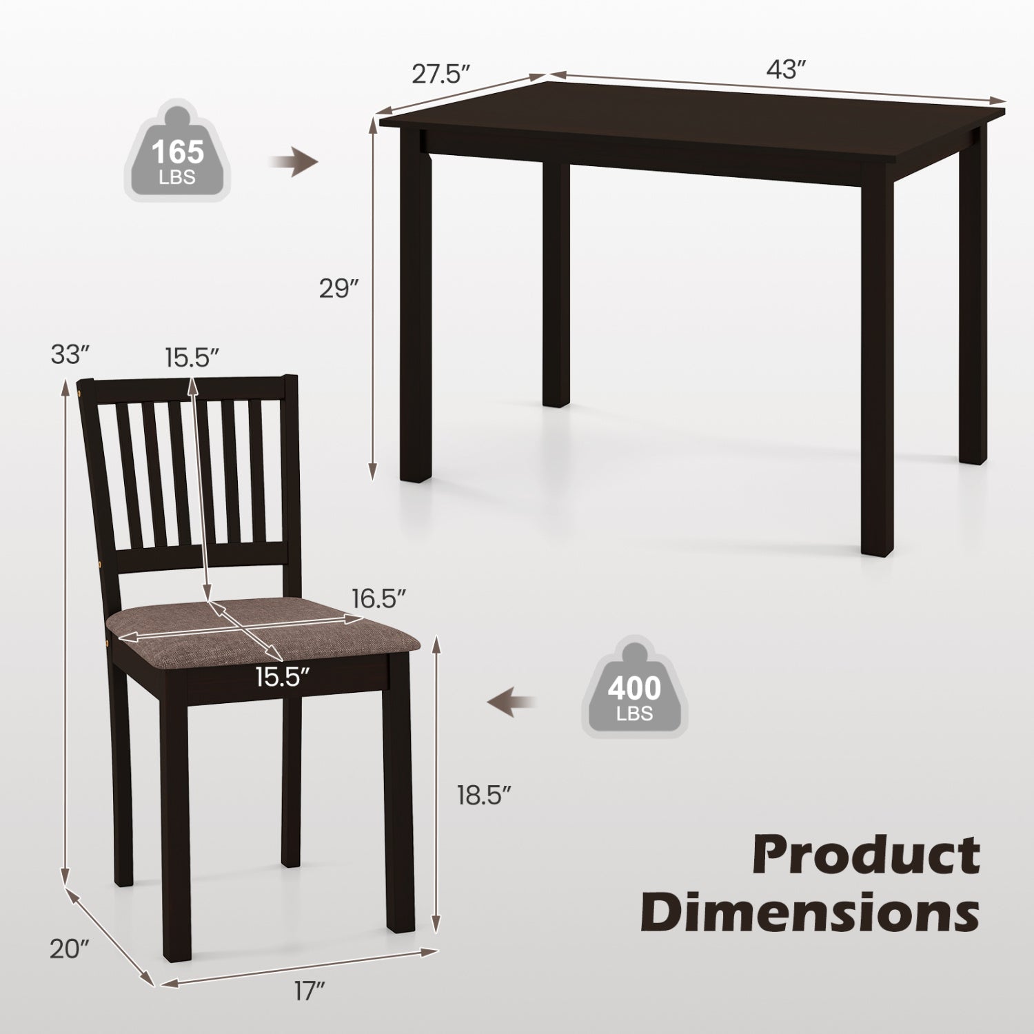 5-Piece Dining Set, Rectangular Table, 4 Upholstered Chairs, Dark Brown Dining Room Sets at Gallery Canada