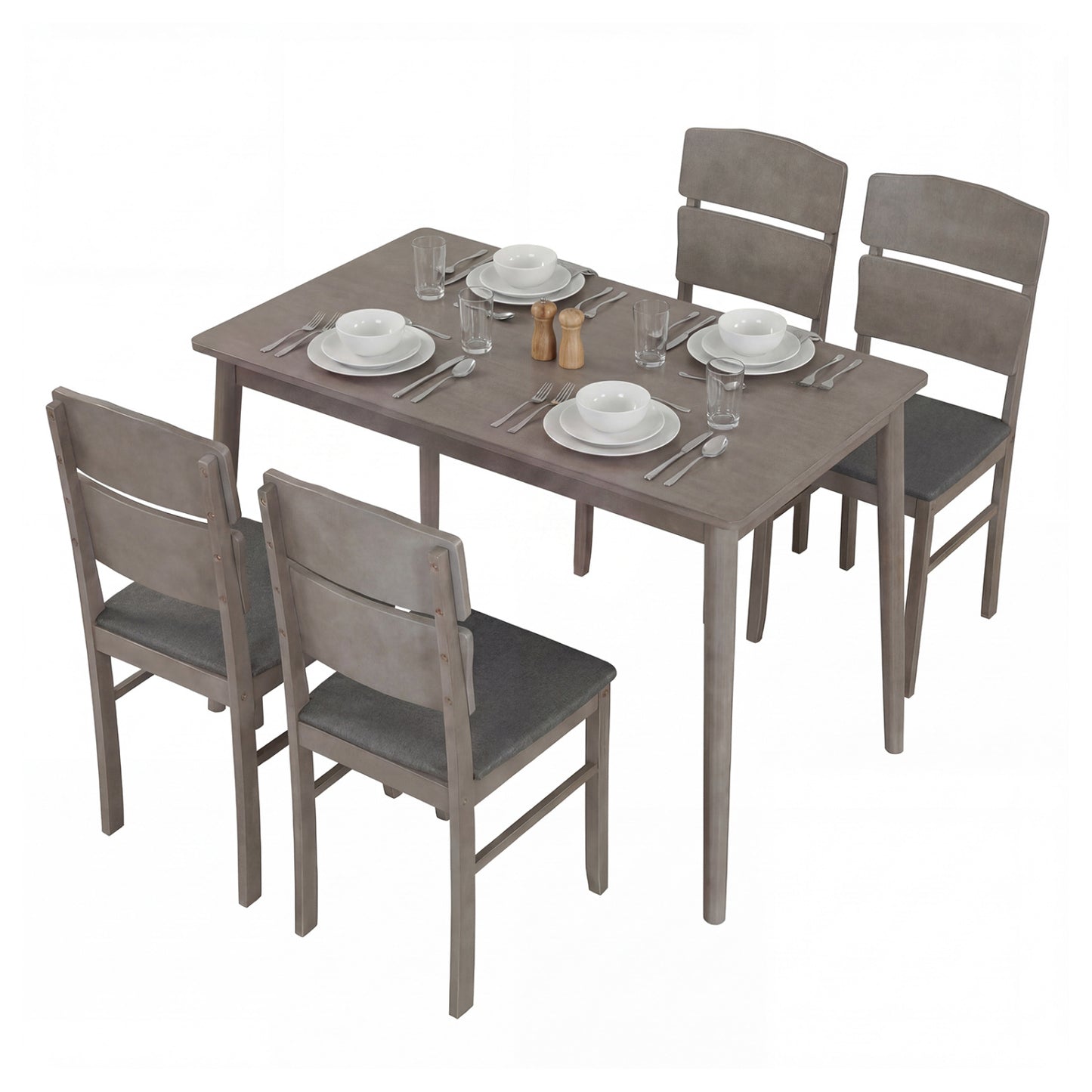 5-Piece Dining Table Set with High Curved Back for 4 People, Gray Dining Room Sets Gray at Gallery Canada