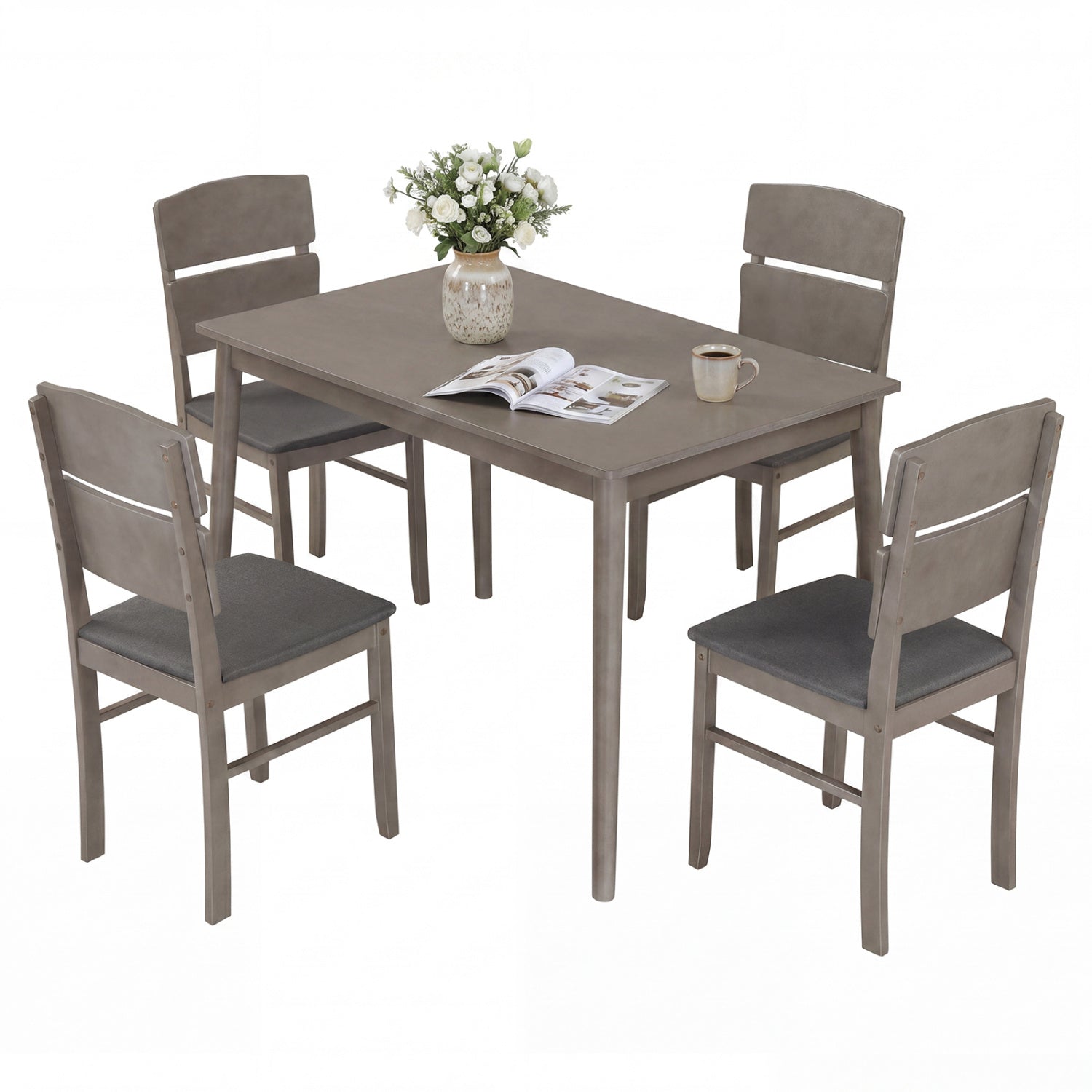 5-Piece Dining Table Set with High Curved Back for 4 People, Gray Dining Room Sets at Gallery Canada