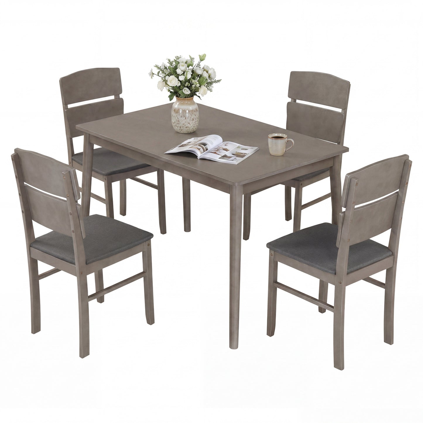5-Piece Dining Table Set with High Curved Back for 4 People, Gray Dining Room Sets at Gallery Canada