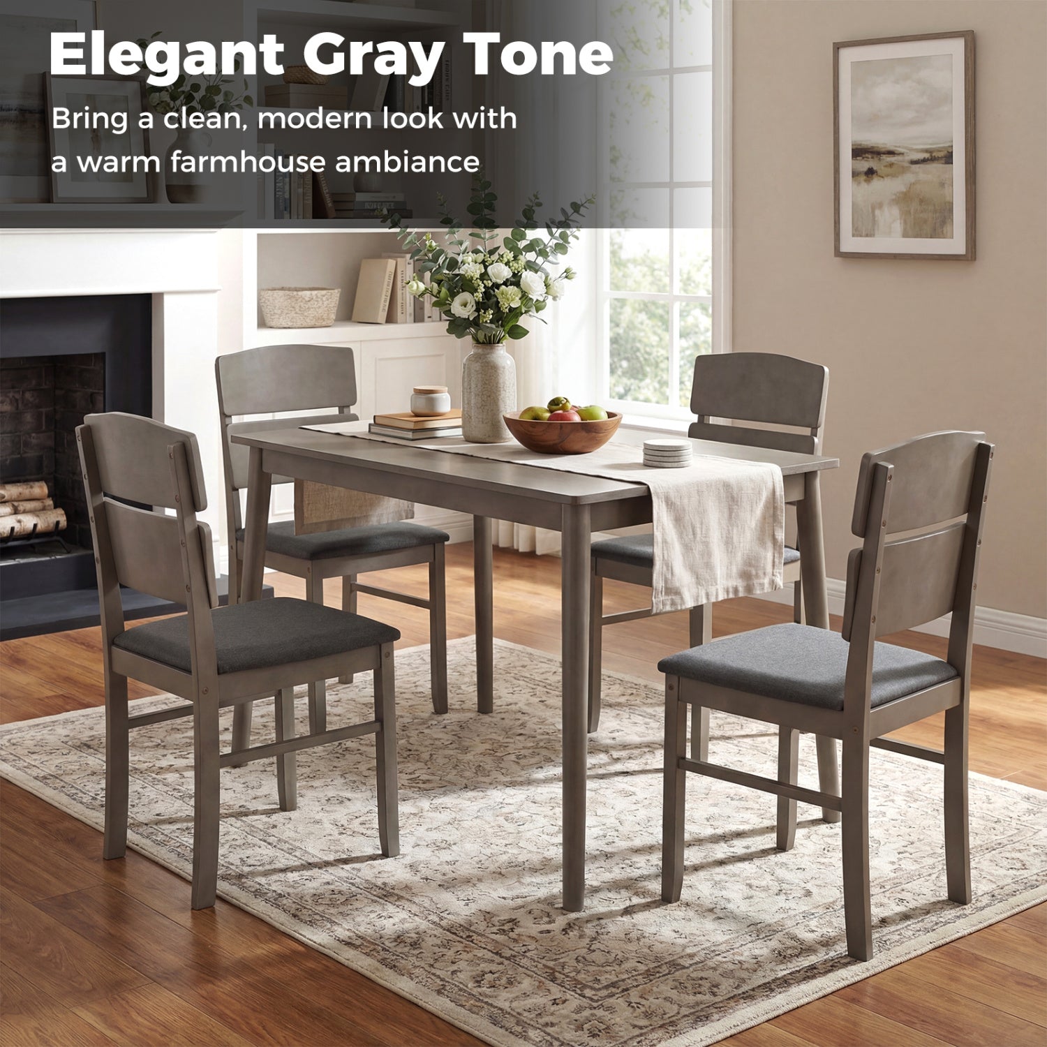 5-Piece Dining Table Set with High Curved Back for 4 People, Gray Dining Room Sets at Gallery Canada