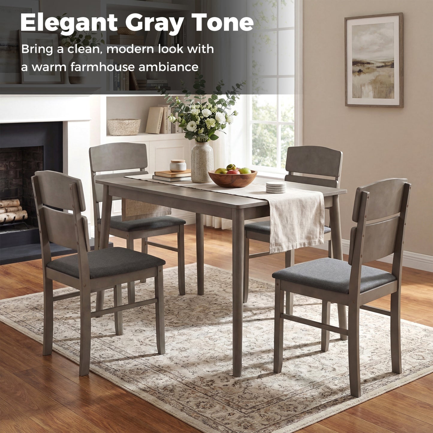 5-Piece Dining Table Set with High Curved Back for 4 People, Gray Dining Room Sets at Gallery Canada