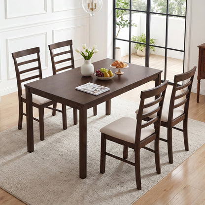5-Piece Dining Table Set with 4 Upholstered Chairs, Brown