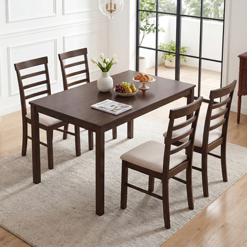 5-Piece Dining Table Set with 4 Upholstered Chairs, Brown