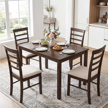 5-Piece Dining Table Set with 4 Upholstered Chairs, Brown