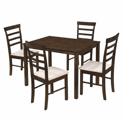 5-Piece Dining Table Set with 4 Upholstered Chairs, Brown
