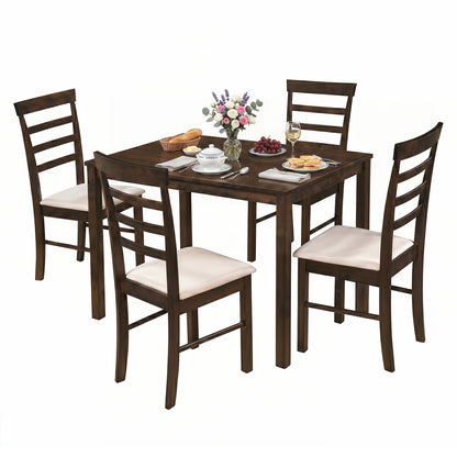 5-Piece Dining Table Set with 4 Upholstered Chairs, Brown