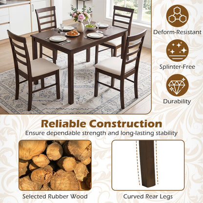 5-Piece Dining Table Set with 4 Upholstered Chairs, Brown