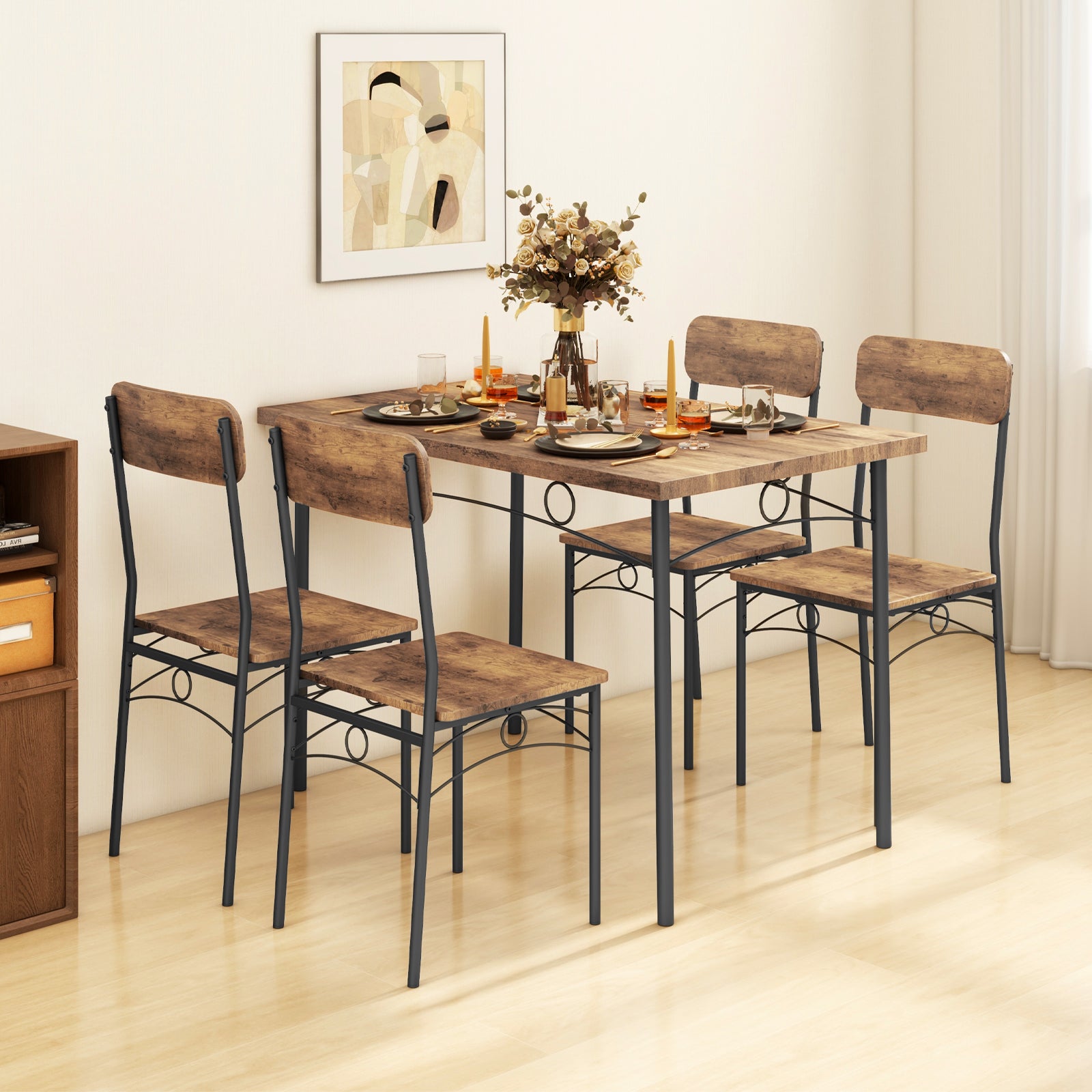 5-Piece Industrial Dining Table Set for 4 for Small Place Apartment, Brown Dining Room Sets at Gallery Canada