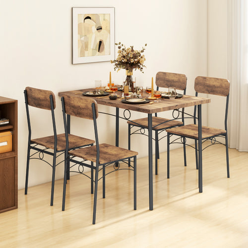 5-Piece Industrial Dining Table Set for 4 for Small Place Apartment, Brown