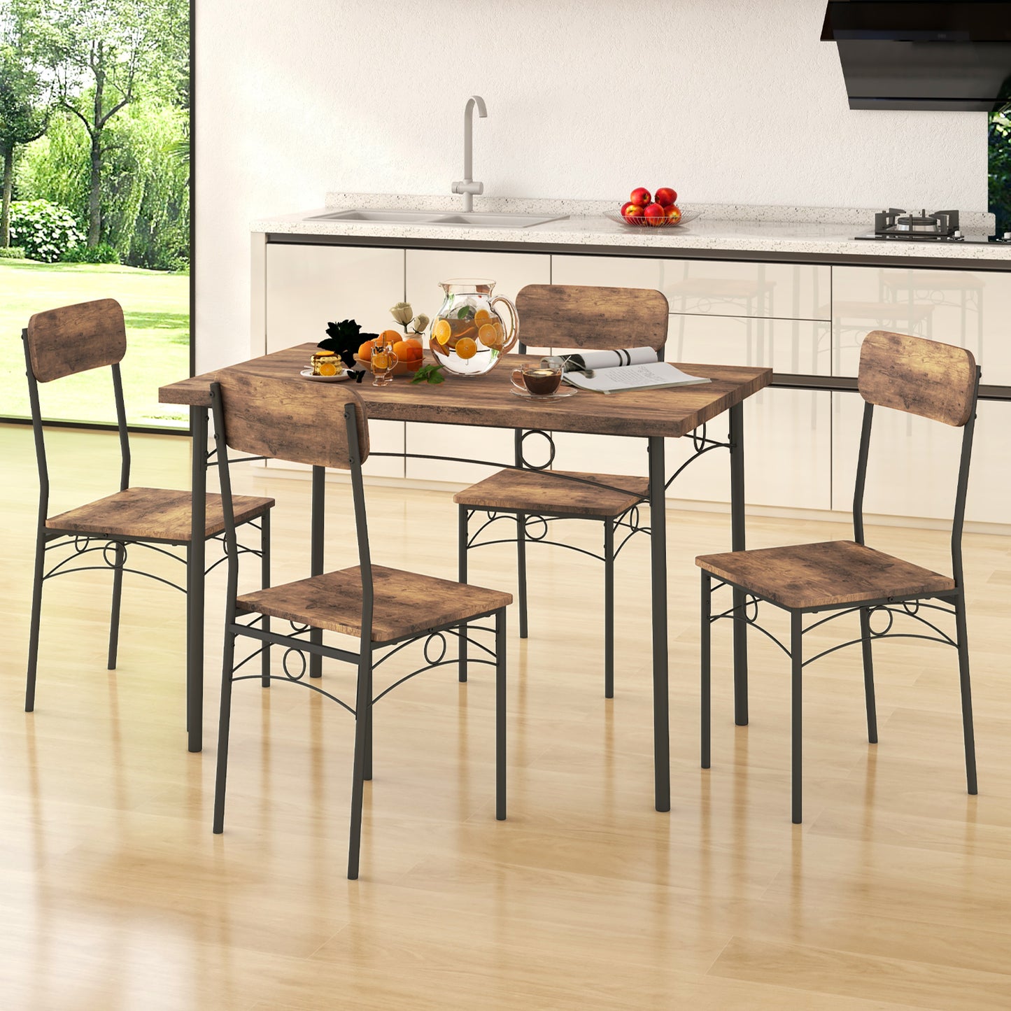 5-Piece Industrial Dining Table Set for 4 for Small Place Apartment, Brown Dining Room Sets at Gallery Canada