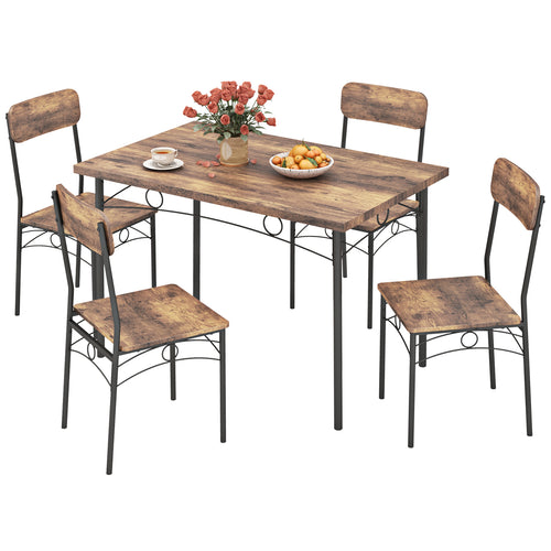5-Piece Industrial Dining Table Set for 4 for Small Place Apartment, Brown