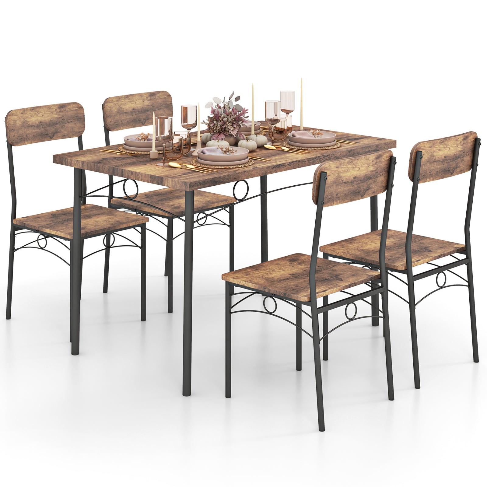 5-Piece Industrial Dining Table Set for 4 for Small Place Apartment, Brown Dining Room Sets at Gallery Canada