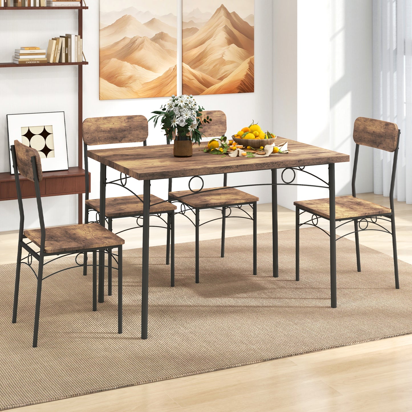 5-Piece Industrial Dining Table Set for 4 for Small Place Apartment, Brown Dining Room Sets at Gallery Canada