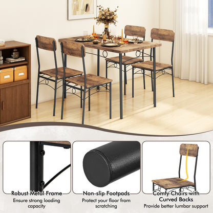 5-Piece Industrial Dining Table Set for 4 for Small Place Apartment, Brown Dining Room Sets at Gallery Canada