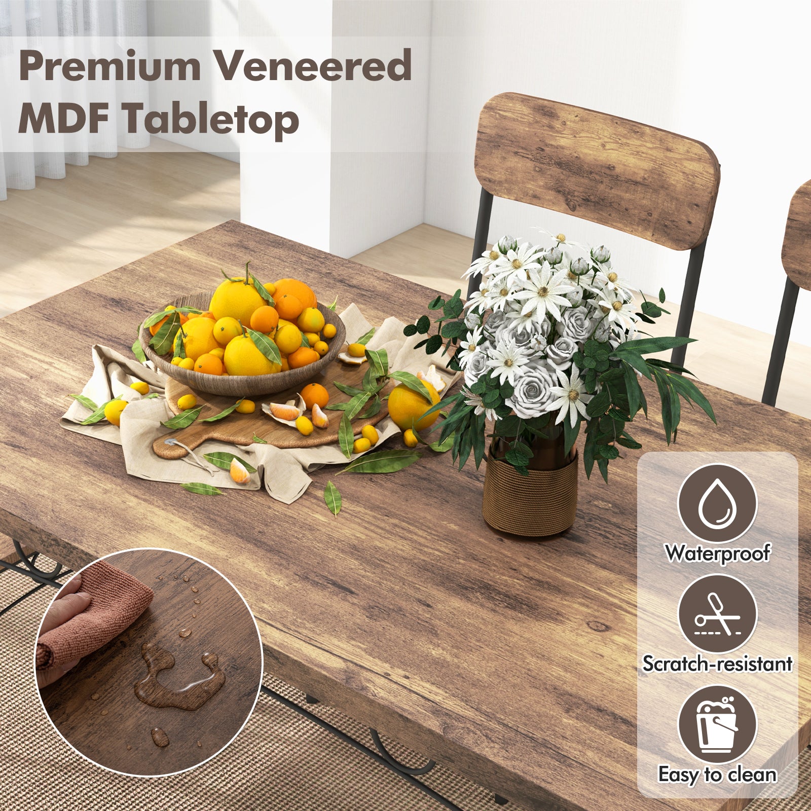 5-Piece Industrial Dining Table Set for 4 for Small Place Apartment, Brown Dining Room Sets at Gallery Canada