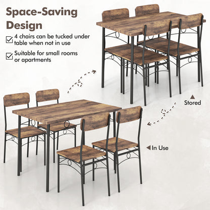 5-Piece Industrial Dining Table Set for 4 for Small Place Apartment, Brown Dining Room Sets at Gallery Canada