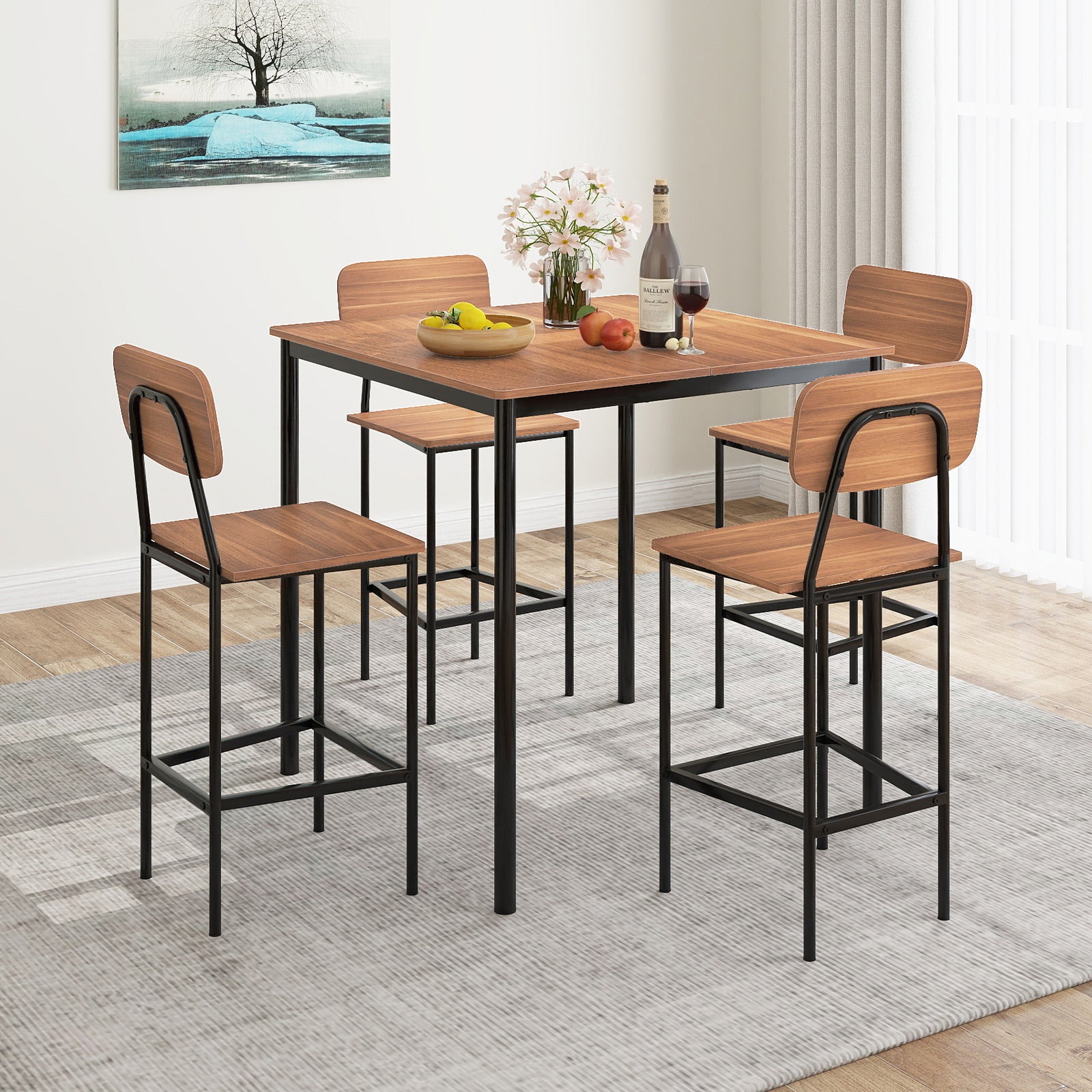 Industrial Dining Table Set, 5-Piece, Counter Height, Teak Dining Room Sets at Gallery Canada