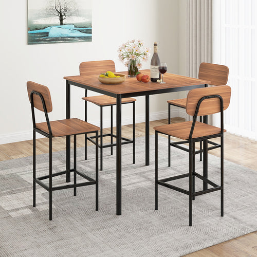 Industrial Dining Table Set, 5-Piece, Counter Height, Teak