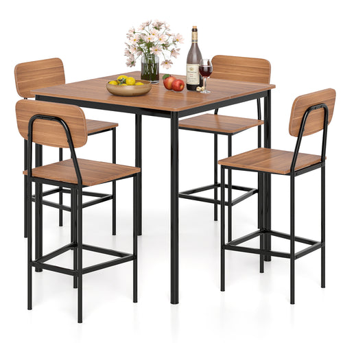 Industrial Dining Table Set, 5-Piece, Counter Height, Teak