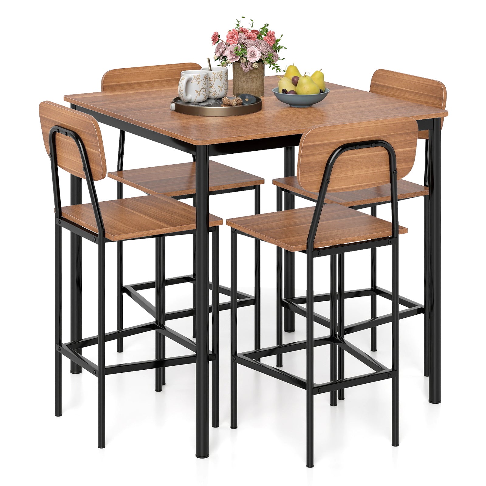 Industrial Dining Table Set, 5-Piece, Counter Height, Teak Dining Room Sets at Gallery Canada