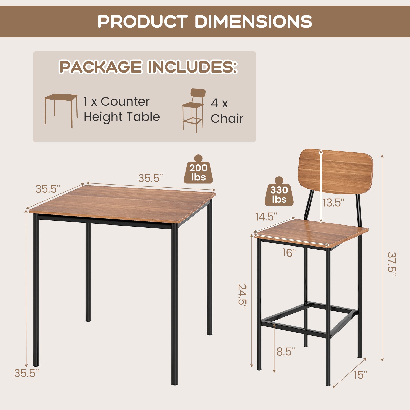 Industrial Dining Table Set, 5-Piece, Counter Height, Teak Dining Room Sets at Gallery Canada