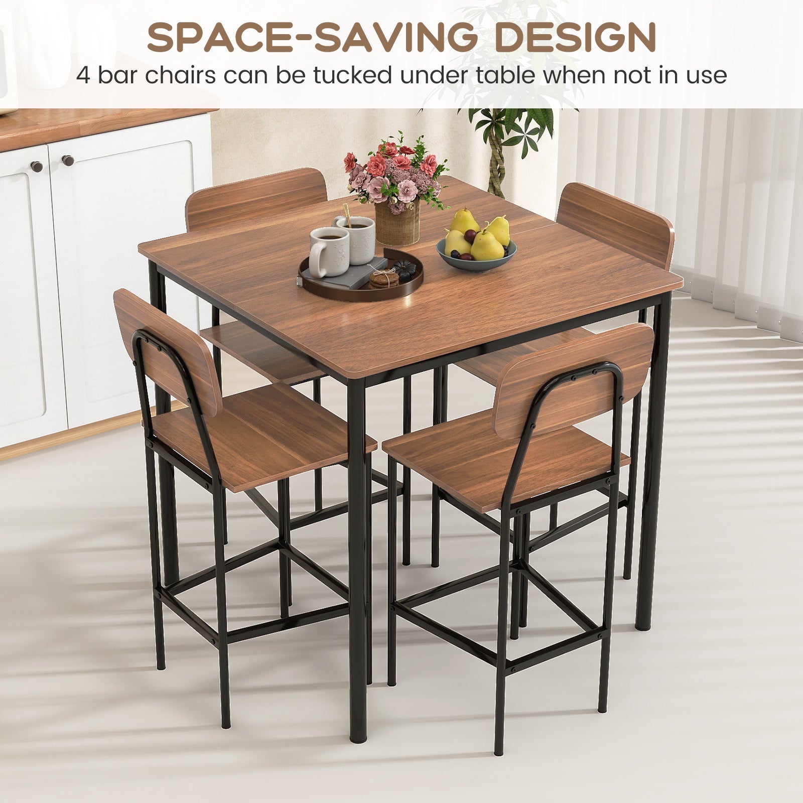 Industrial Dining Table Set, 5-Piece, Counter Height, Teak Dining Room Sets at Gallery Canada