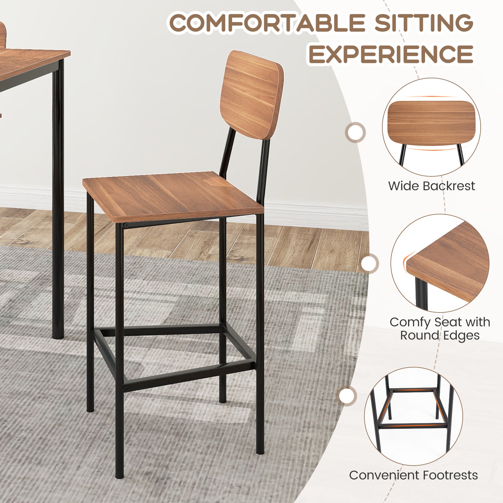 Industrial Dining Table Set, 5-Piece, Counter Height, Teak Dining Room Sets at Gallery Canada