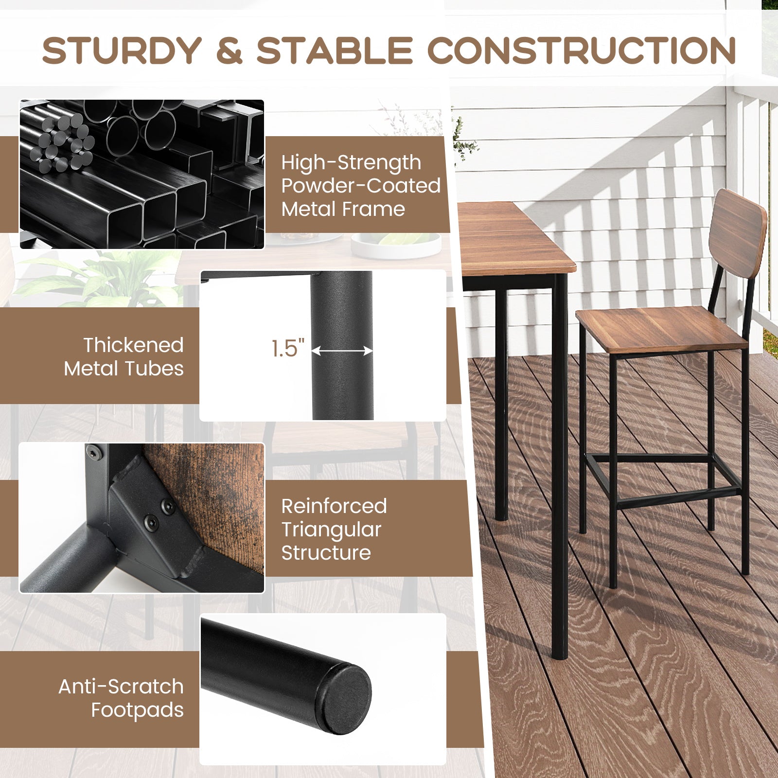 Industrial Dining Table Set, 5-Piece, Counter Height, Teak Dining Room Sets at Gallery Canada