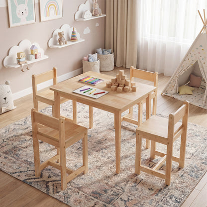5-Piece Kids Table And Chairs Set, Solid Rubber Wood, Natural Kids Table & Chair Sets at Gallery Canada