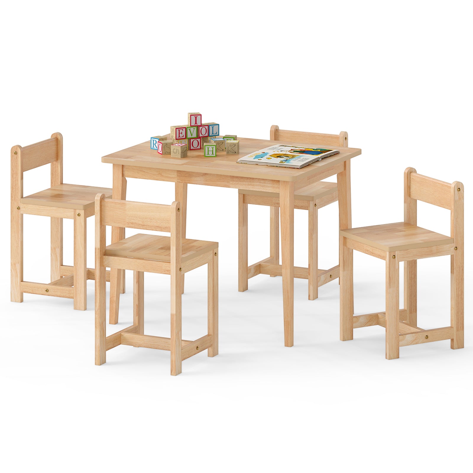 5-Piece Kids Table And Chairs Set, Solid Rubber Wood, Natural Kids Table & Chair Sets at Gallery Canada