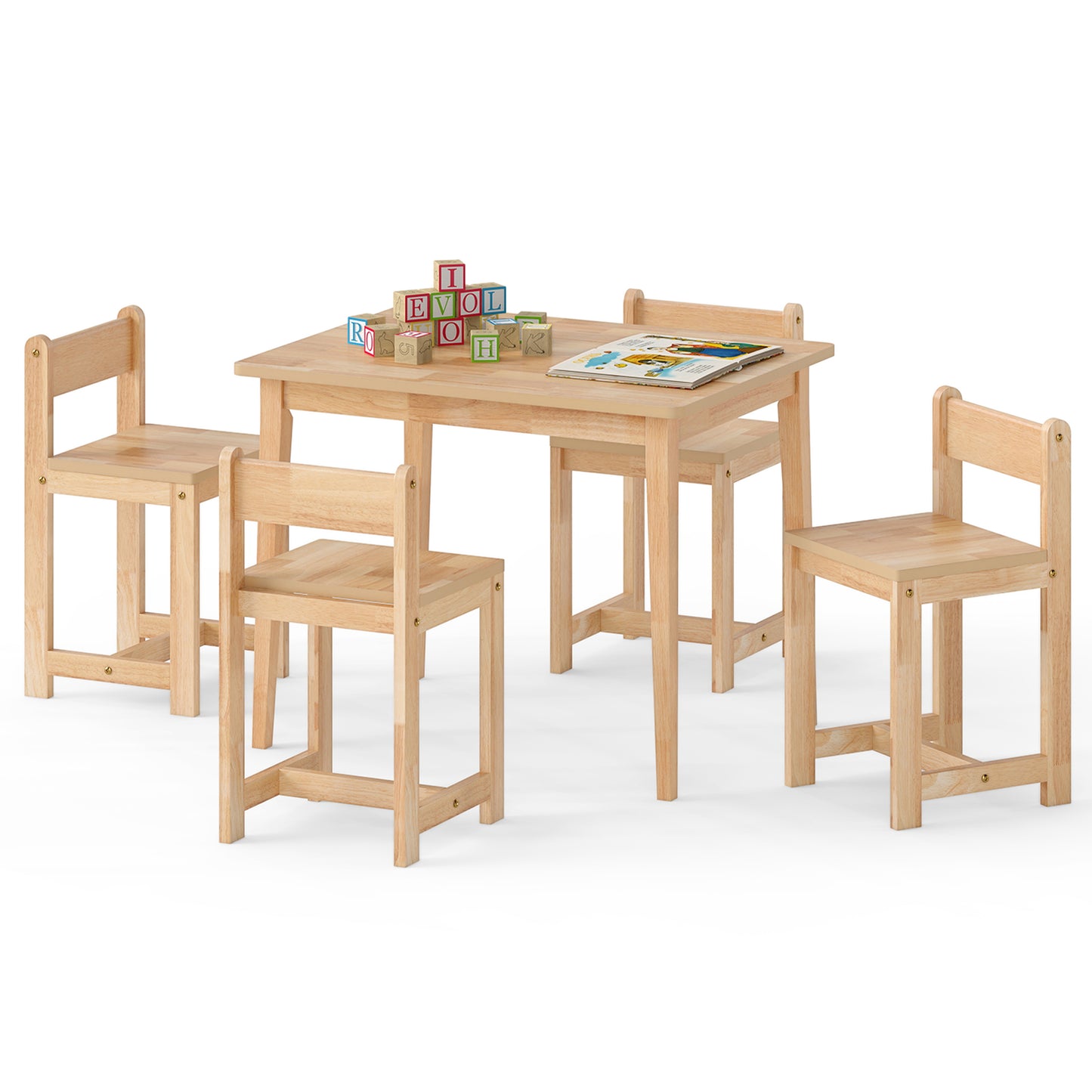 5-Piece Kids Table And Chairs Set, Solid Rubber Wood, Natural Kids Table & Chair Sets at Gallery Canada