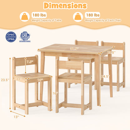 5-Piece Kids Table And Chairs Set, Solid Rubber Wood, Natural Kids Table & Chair Sets at Gallery Canada